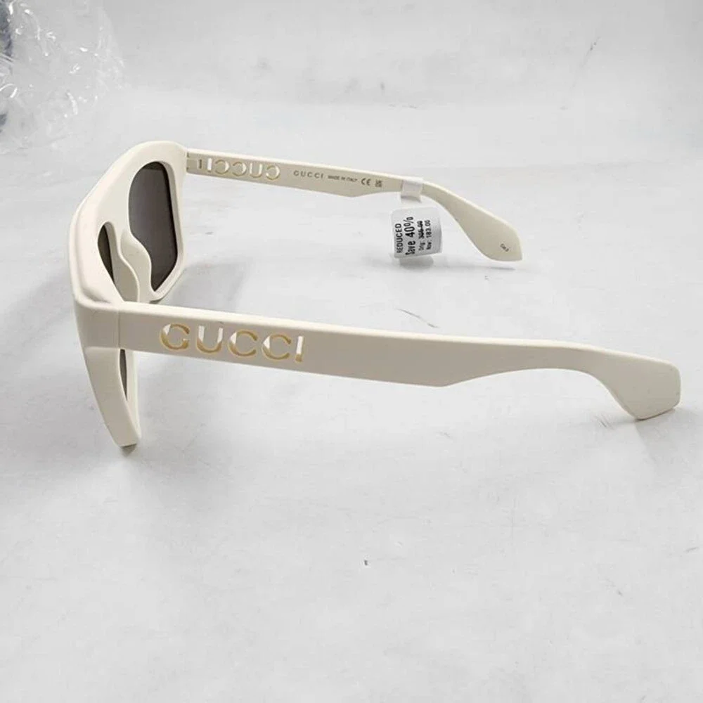 Gucci Logo-Cutout Acetate Rectangle Sunglasses Men's Matte Solid White